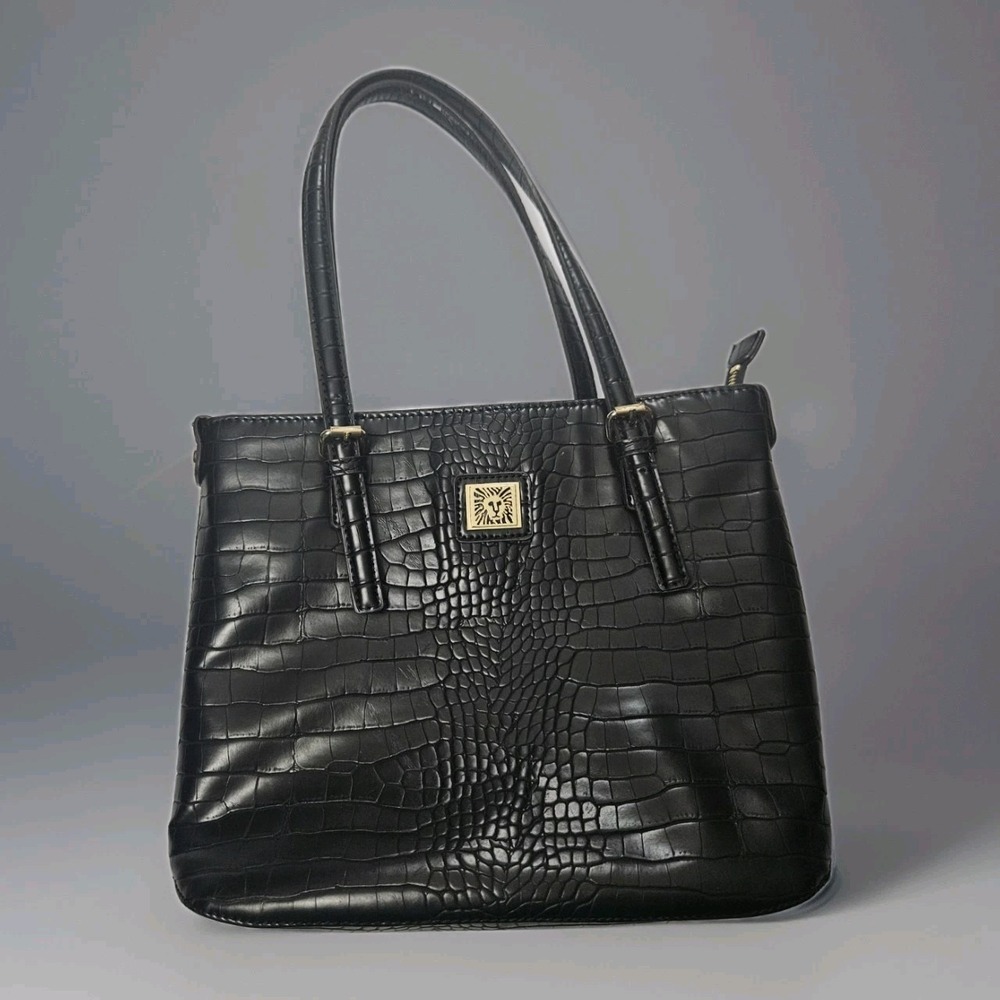 Anne Kline Black Shoulder‎ Pebble Leather Women's Handbag Shiny